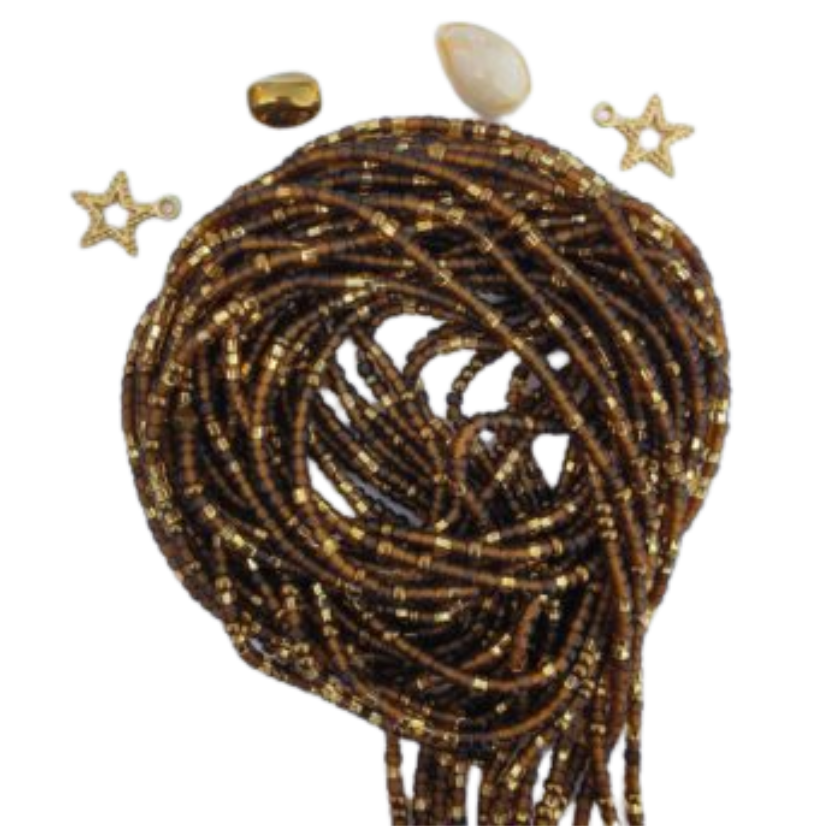 WAIST BEADS IN WARM TONES OF BROWN AND GOLD HAND MADE IN GHANA image 0